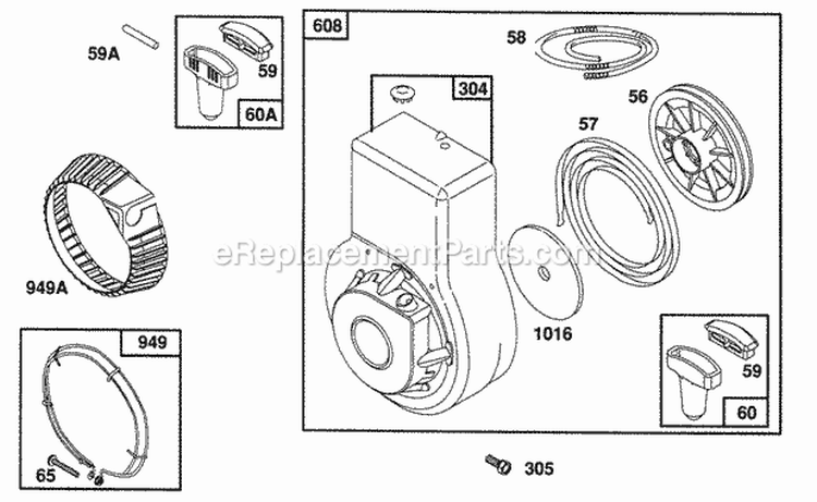 Blower Housing  Rewind Assy Diagram and Parts List for 082331-0162-01  Briggs and Stratton Engine